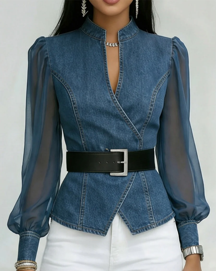 Alessia | Denimtop med ermer i lett chiffon