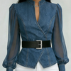 Alessia | Denimtop med ermer i lett chiffon