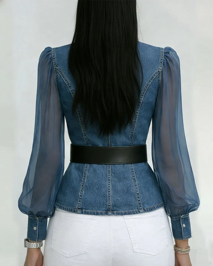 Alessia | Denimtop med ermer i lett chiffon