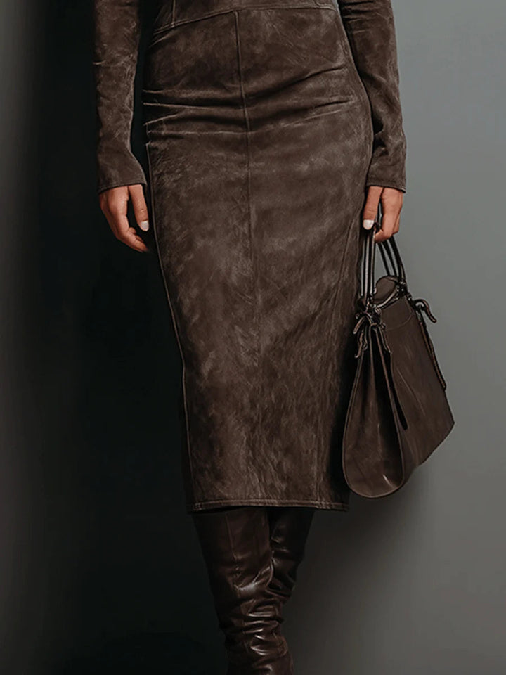 Karin | Midikjole i ruskind-look