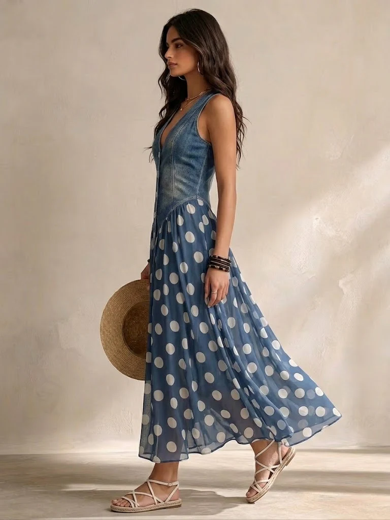 Bianca | Elegant Midi Kjole med Prikker