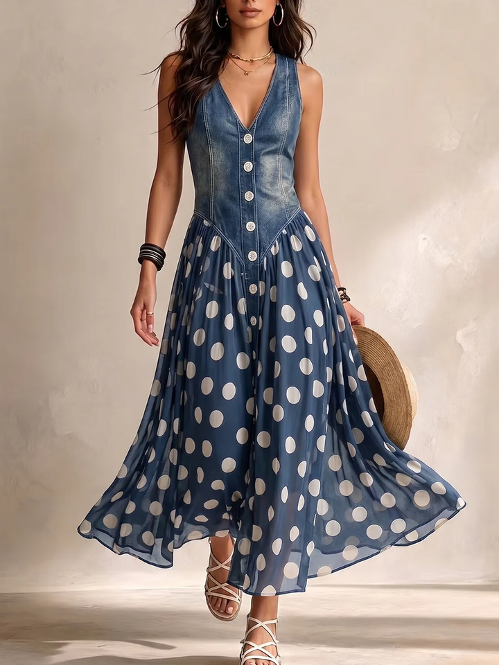 Bianca | Elegant Midi Kjole med Prikker