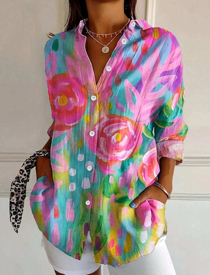 Caroline – Komfortabel Bluse med Fargerikt Blomsterprint