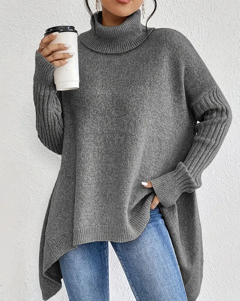Grete - Elegant Asymmetrisk Høyhalset Genser