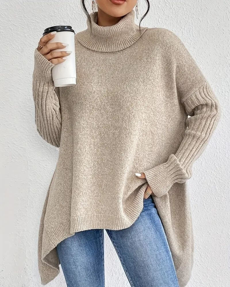 Grete - Elegant Asymmetrisk Høyhalset Genser