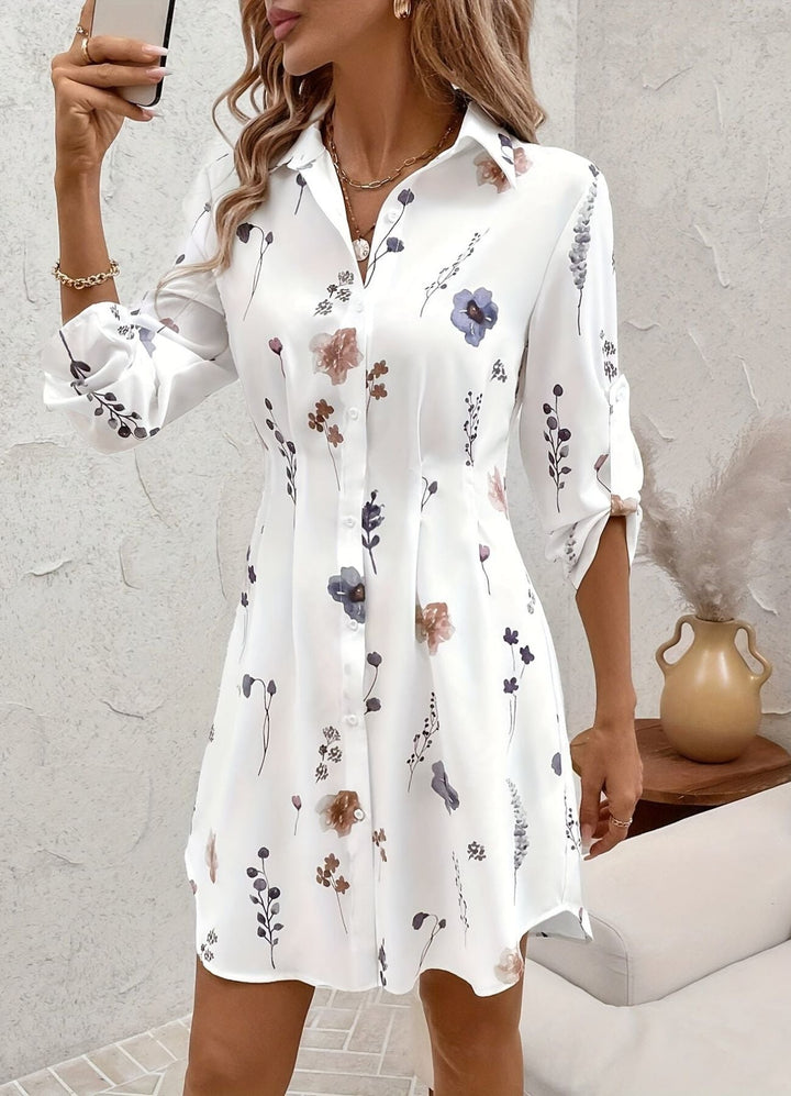 Rebekka – Elegant blomstrete skjortekjole med knapper