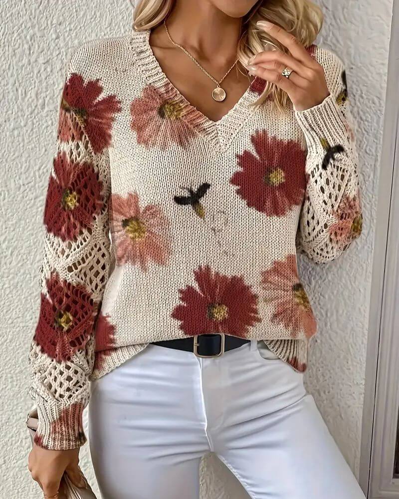 Ulrika - Elegant Blomstrete Strikkegenser