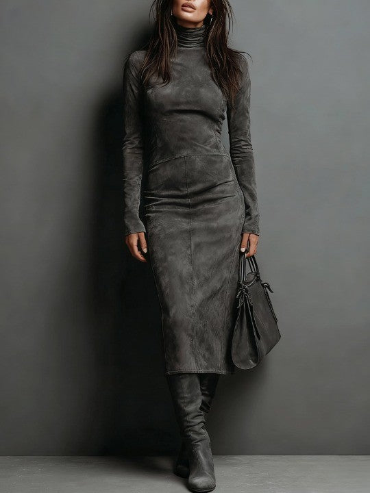 Karin | Midikjole i ruskind-look