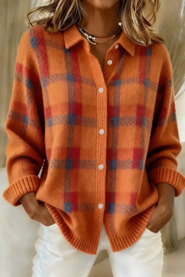 Mira - Strikket bluse med rutete mønster